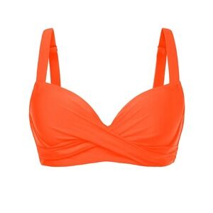 NWT Aqua Eve Women Underwire Bikini Top PushUp Padded Twist Front Neon Orange XL